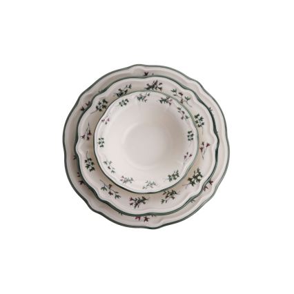 Conjunto de jantar de 24 peças em porcelana — branco e verde