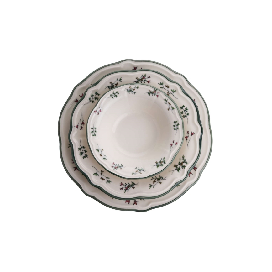 Conjunto de jantar de 24 peças em porcelana — branco e verde