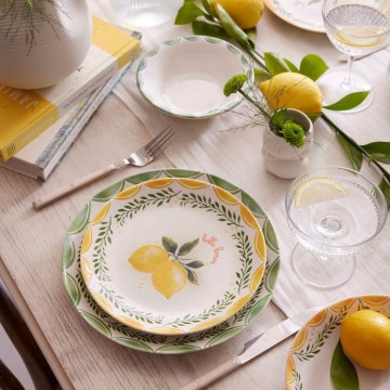 Conjunto de jantar de 24 peças em porcelana — cores: amarelo, branco e verde