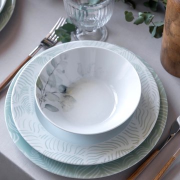 Conjunto de jantar de 24 peças – porcelana branca e verde