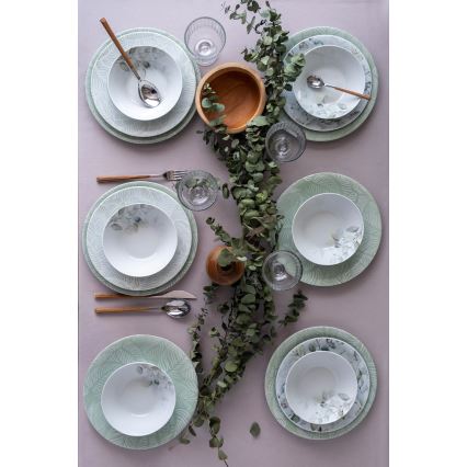 Conjunto de jantar de 24 peças – porcelana branca e verde