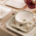 Conjunto de jantar de 26 peças em porcelana — branco e verde