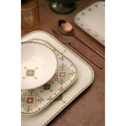 Conjunto de jantar de 26 peças em porcelana — branco e verde