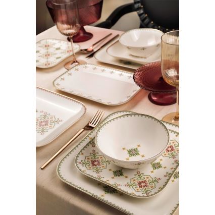 Conjunto de jantar de 26 peças em porcelana — branco e verde
