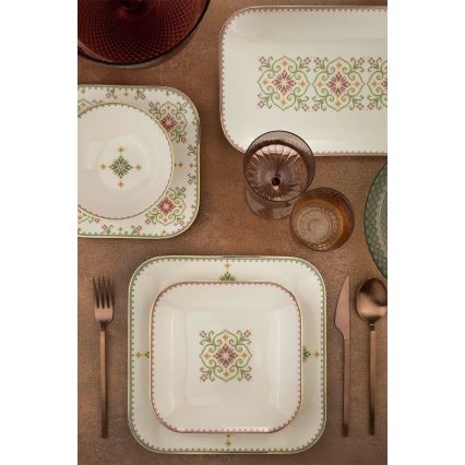 Conjunto de jantar de 26 peças em porcelana — branco e verde