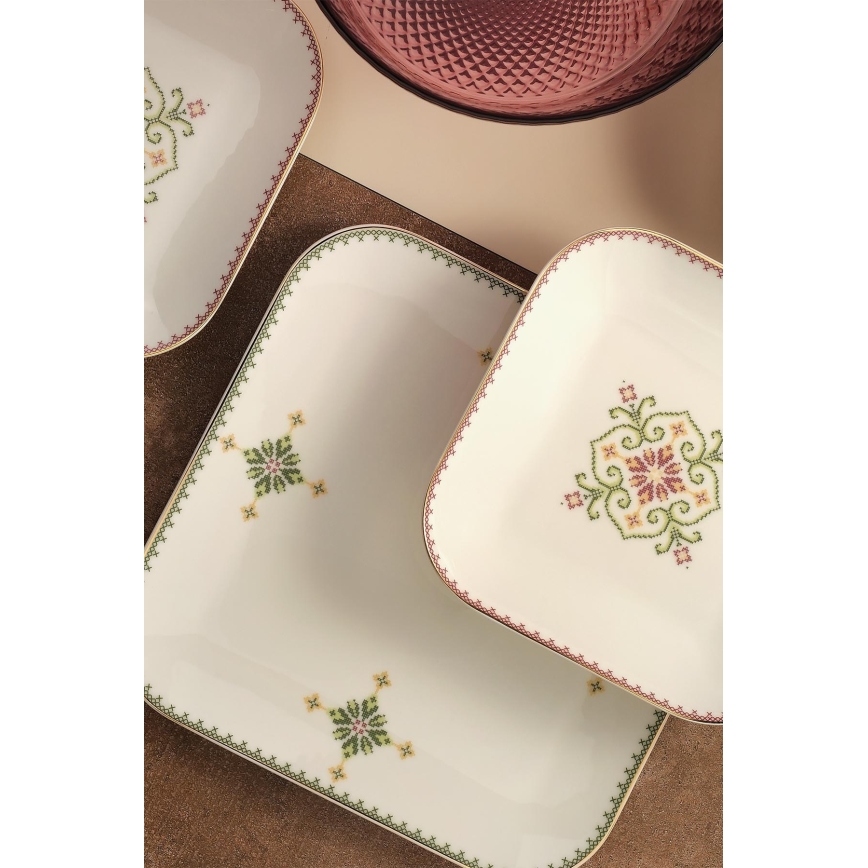 Conjunto de jantar de 26 peças em porcelana — branco e verde