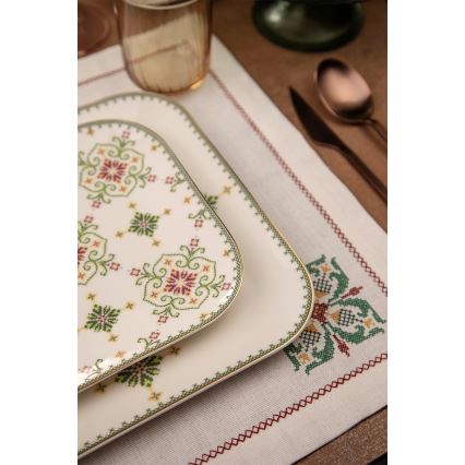 Conjunto de jantar de 26 peças em porcelana — branco e verde