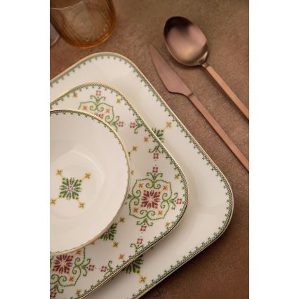 Conjunto de jantar de 26 peças em porcelana — branco e verde