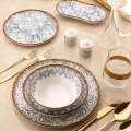 Conjunto de jantar de 27 peças em porcelana, azul/castanho