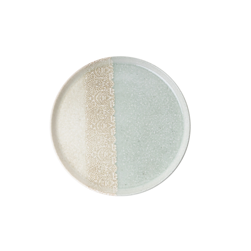 Conjunto de jantar de 27 peças em porcelana, bege e verde