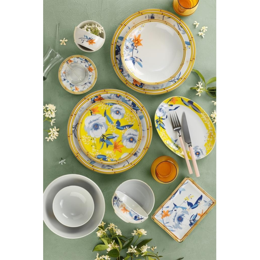 Conjunto de jantar de 50 peças em porcelana multicolorida