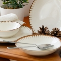 Conjunto de jantar em porcelana, 18 peças, branco/castanho