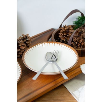 Conjunto de jantar em porcelana, 18 peças, branco/castanho