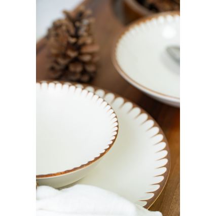 Conjunto de jantar em porcelana, 18 peças, branco/castanho