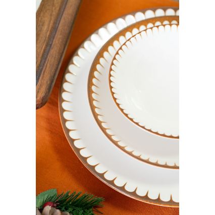 Conjunto de jantar em porcelana, 18 peças, branco/castanho