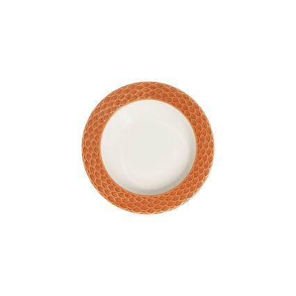 Conjunto de jantar em porcelana, 24 peças, branco/laranja