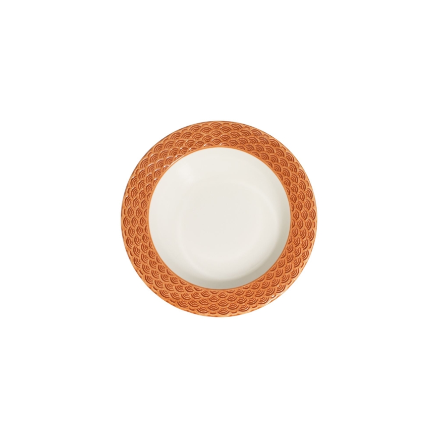 Conjunto de jantar em porcelana, 24 peças, branco/laranja