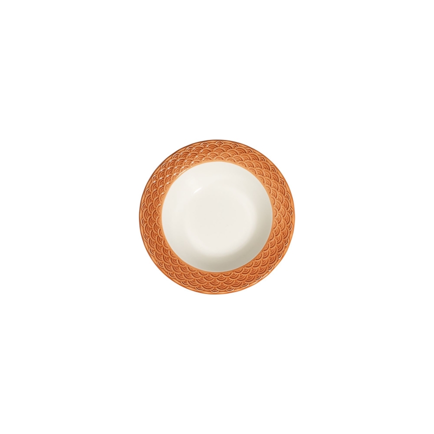 Conjunto de jantar em porcelana, 24 peças, branco/laranja