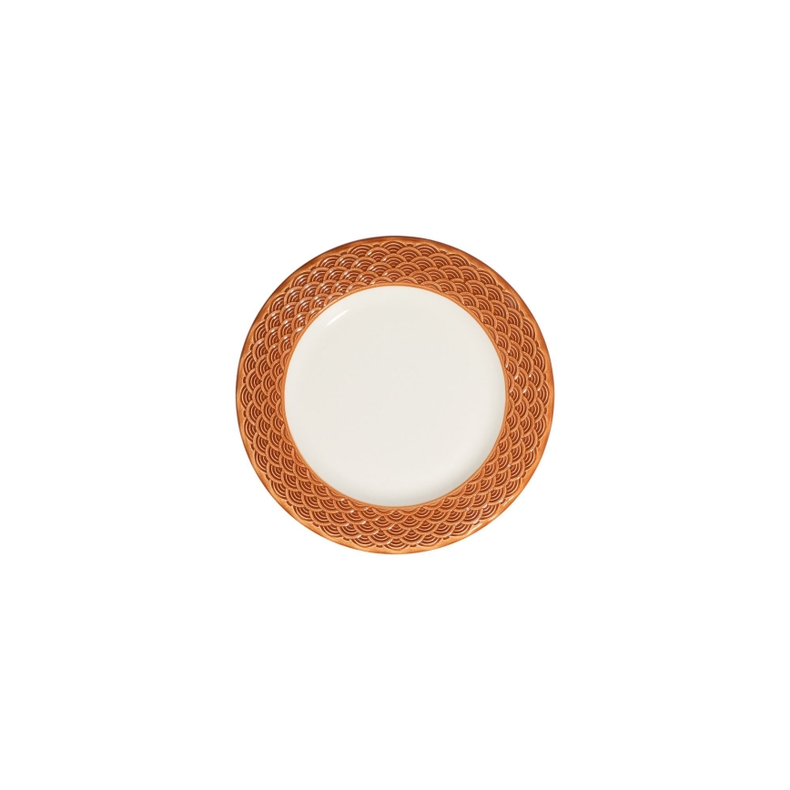 Conjunto de jantar em porcelana, 24 peças, branco/laranja