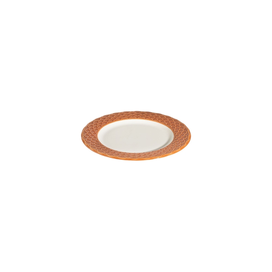 Conjunto de jantar em porcelana, 24 peças, branco/laranja