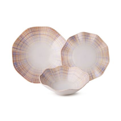 Conjunto de jantar em porcelana, 24 peças — laranja e azul