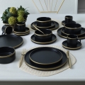 Conjunto de loiça de jantar 20 peças, preto/dourado, em grés
