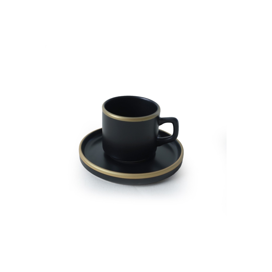 Conjunto de loiça de jantar 20 peças, preto/dourado, em grés