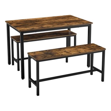 Conjunto de mesa de bar com 2 bancos TREVOR castanho/preto