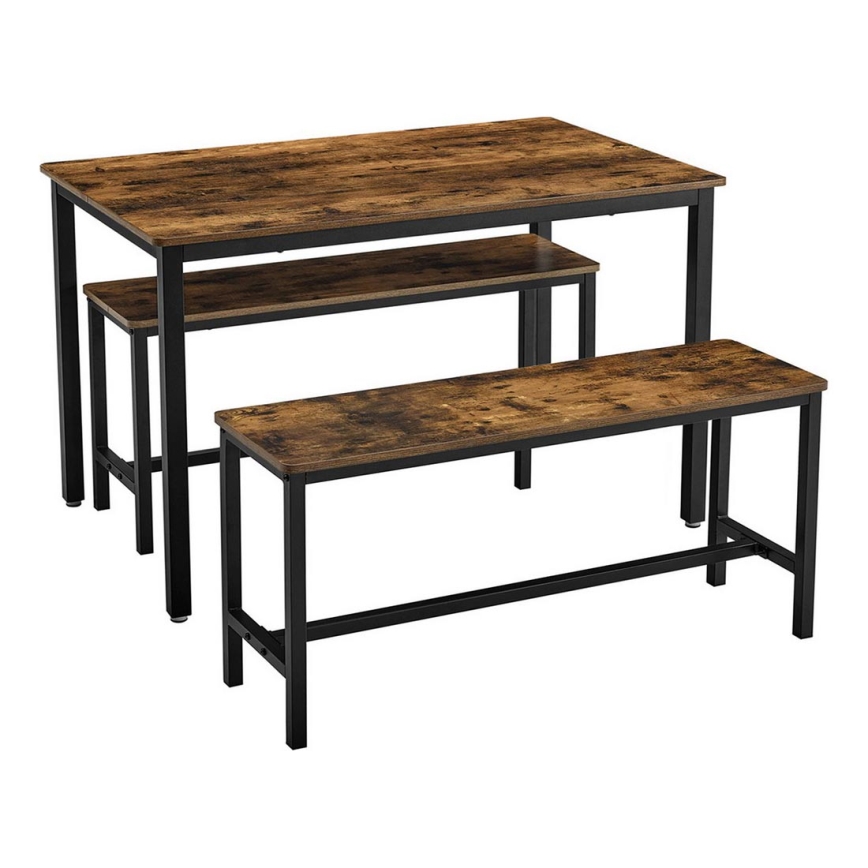 Conjunto de mesa de bar com 2 bancos TREVOR castanho/preto