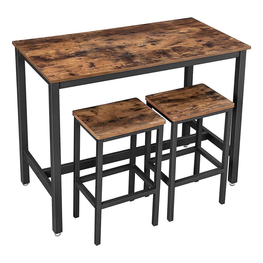Conjunto de mesa de bar com 2 banquetas BARTIS castanho/preto