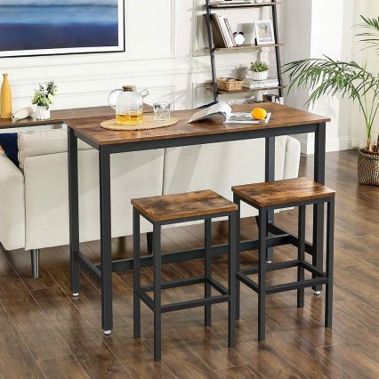 Conjunto de mesa de bar com 2 banquetas BARTIS castanho/preto