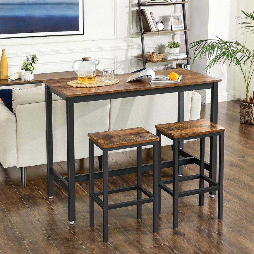 Conjunto de mesa de bar com 2 banquetas BARTIS castanho/preto