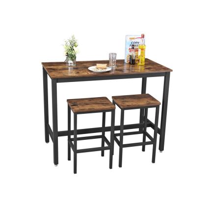 Conjunto de mesa de bar com 2 banquetas BARTIS castanho/preto