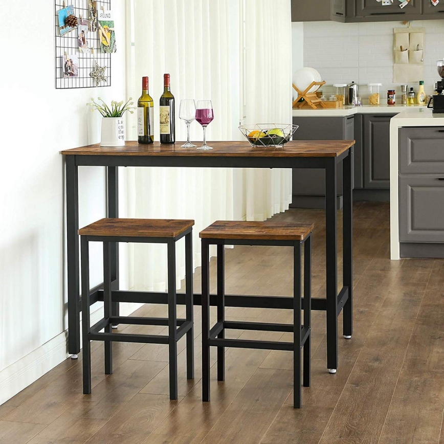 Conjunto de mesa de bar com 2 banquetas BARTIS castanho/preto