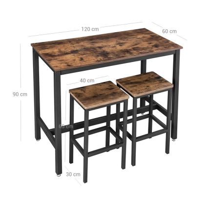 Conjunto de mesa de bar com 2 banquetas BARTIS castanho/preto