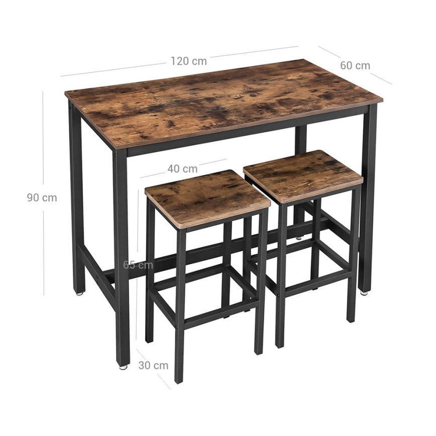 Conjunto de mesa de bar com 2 banquetas BARTIS castanho/preto