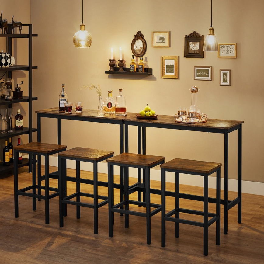 Conjunto de mesa de bar com 2 banquetas BARTIS, castanho/preto