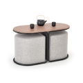 Conjunto de mesa de centro NILDO 90x45 cm + 2x pufe castanho/cinzento