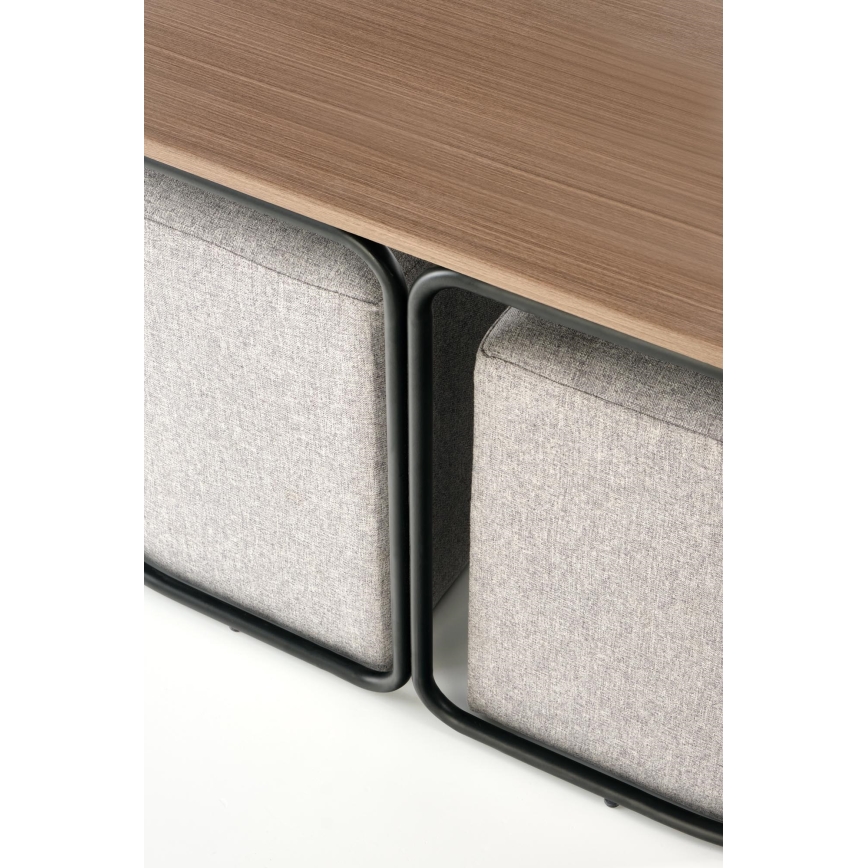 Conjunto de mesa de centro NILDO 90x45 cm + 2x pufe castanho/cinzento
