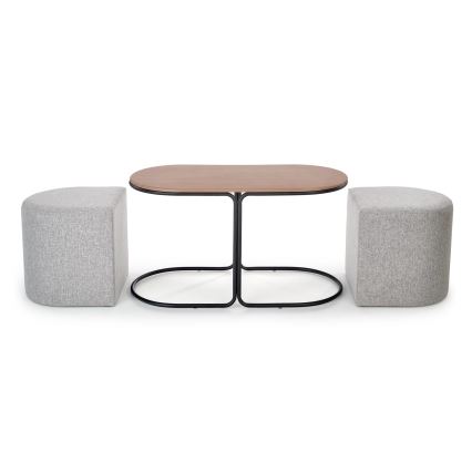 Conjunto de mesa de centro NILDO 90x45 cm + 2x pufe castanho/cinzento
