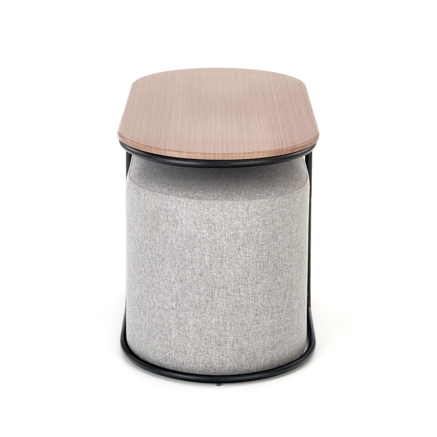Conjunto de mesa de centro NILDO 90x45 cm + 2x pufe castanho/cinzento