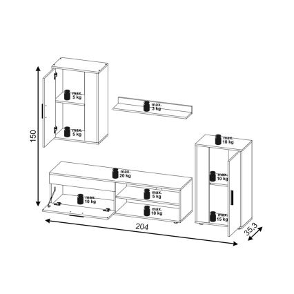 Conjunto de parede para sala BRICK carvalho sonoma/branco