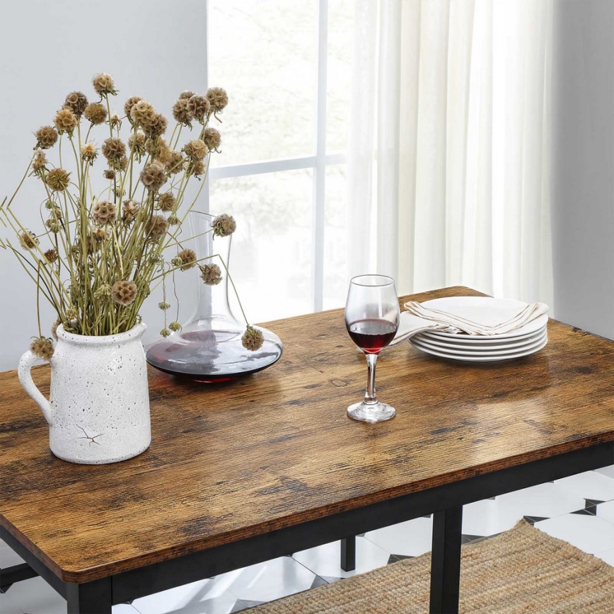 Conjunto: mesa de bar 110x70 cm + 2x bancos 97x30 cm TREVOR, castanho/preto