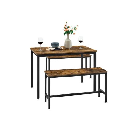 Conjunto: mesa de bar 110x70 cm + 2x bancos 97x30 cm TREVOR, castanho/preto