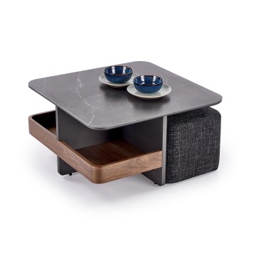Conjunto Mesa de centro KORO 70x70 cm + 2x pufes preto/castanho