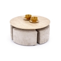 Conjunto mesa de centro NUGAT Ø 80 cm + 4x pufe travertino/cinzento