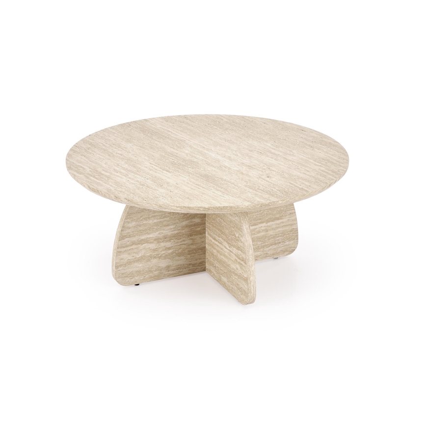 Conjunto mesa de centro NUGAT Ø 80 cm + 4x pufe travertino/cinzento