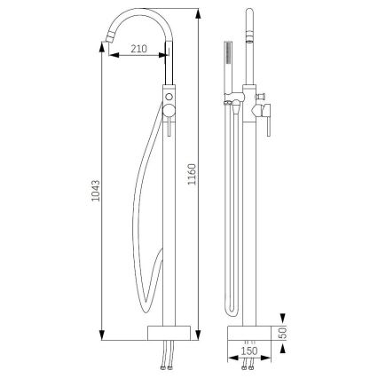 Conjunto para banheira independente com misturador 116 cm, latão