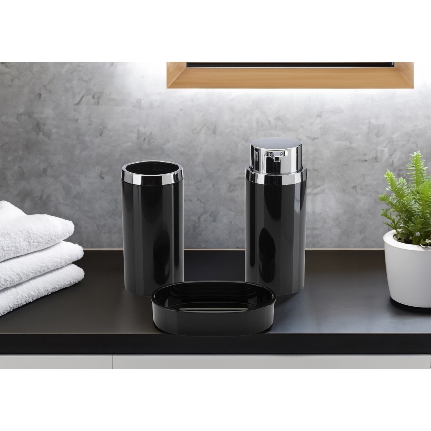 Conjunto para casa de banho CARMEN 5 unid. preto/cromado brilhante