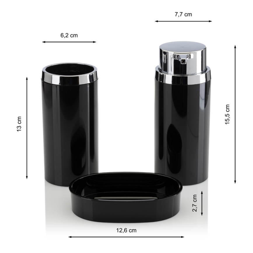 Conjunto para casa de banho CARMEN 5 unid. preto/cromado brilhante